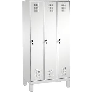 C+P EVOLO Garderobenschrank, mit Füßen, 3 Abteile, Abteilbreite 300 mm, lichtgrau