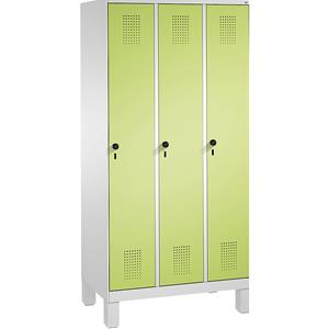 C+P EVOLO Garderobenschrank, mit Füßen, 3 Abteile, Abteilbreite 300 mm, lichtgrau / viridingrün