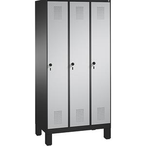 C+P EVOLO Garderobenschrank, mit Füßen, 3 Abteile, Abteilbreite 300 mm, schwarzgrau / weißaluminium