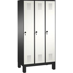 C+P EVOLO Garderobenschrank, mit Füßen, 3 Abteile, Abteilbreite 300 mm, schwarzgrau / verkehrsweiß