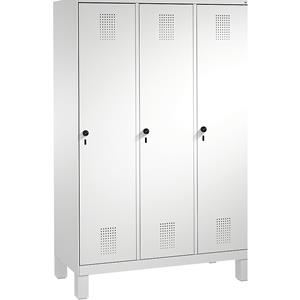 C+P EVOLO Garderobenschrank, mit Füßen, 3 Abteile, Abteilbreite 400 mm, lichtgrau