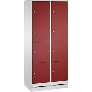 C+P EVOLO Fächerschrank, mit Sockel, 2 Abteile, je 4 Fächer, Abteilbreite 400 mm, lichtgrau / rubinrot