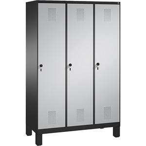 C+P EVOLO Garderobenschrank, mit Füßen, 3 Abteile, Abteilbreite 400 mm, schwarzgrau / weißaluminium