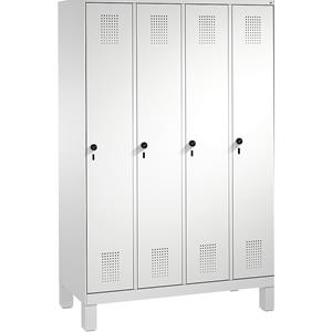 C+P EVOLO Garderobenschrank, mit Füßen, 4 Abteile, Abteilbreite 300 mm, lichtgrau