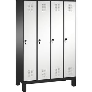 C+P EVOLO Garderobenschrank, mit Füßen, 4 Abteile, Abteilbreite 300 mm, schwarzgrau / lichtgrau