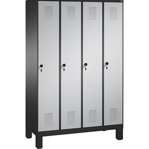 C+P EVOLO Garderobenschrank, mit Füßen, 4 Abteile, Abteilbreite 300 mm, schwarzgrau / weißaluminium
