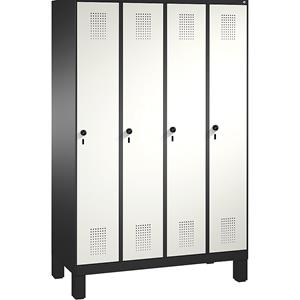 C+P EVOLO Garderobenschrank, mit Füßen, 4 Abteile, Abteilbreite 300 mm, schwarzgrau / verkehrsweiß