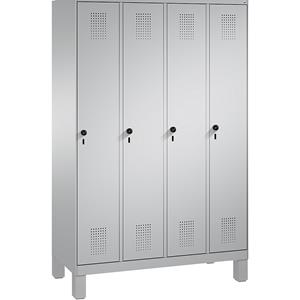 C+P EVOLO Garderobenschrank, mit Füßen, 4 Abteile, Abteilbreite 300 mm, weißaluminium / weißaluminium
