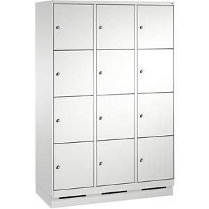 C+P EVOLO Fächerschrank, mit Sockel, 3 Abteile, je 4 Fächer, Abteilbreite 400 mm, lichtgrau / lichtgrau