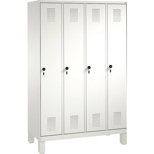 C+P EVOLO Garderobenschrank, mit Füßen, 4 Abteile, Abteilbreite 300 mm, verkehrsweiß / verkehrsweiß
