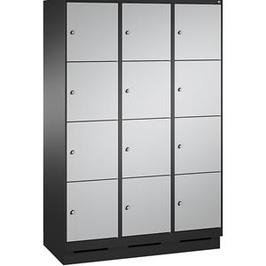 C+P EVOLO Fächerschrank, mit Sockel, 3 Abteile, je 4 Fächer, Abteilbreite 400 mm, schwarzgrau / weißaluminium