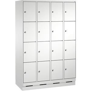 C+P EVOLO Fächerschrank, mit Sockel, 4 Abteile, je 4 Fächer, Abteilbreite 300 mm, lichtgrau / lichtgrau