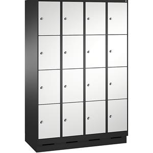 C+P EVOLO Fächerschrank, mit Sockel, 4 Abteile, je 4 Fächer, Abteilbreite 300 mm, schwarzgrau / lichtgrau