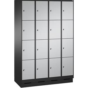 C+P EVOLO Fächerschrank, mit Sockel, 4 Abteile, je 4 Fächer, Abteilbreite 300 mm, schwarzgrau / weißaluminium