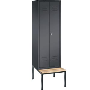 C+P CLASSIC Garderobenschrank mit untergebauter Sitzbank, zueinander schlagende Türen, 2 Abteile, Abteilbreite 300 mm, schwarzgrau