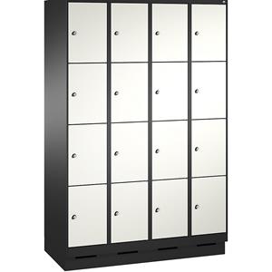 C+P EVOLO Fächerschrank, mit Sockel, 4 Abteile, je 4 Fächer, Abteilbreite 300 mm, schwarzgrau / verkehrsweiß