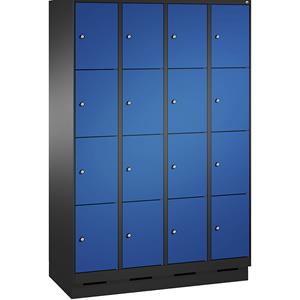 C+P EVOLO Fächerschrank, mit Sockel, 4 Abteile, je 4 Fächer, Abteilbreite 300 mm, schwarzgrau / enzianblau