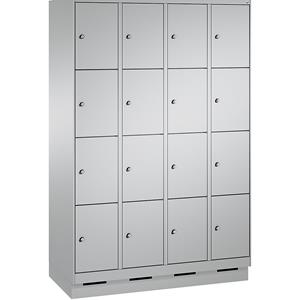 C+P EVOLO Fächerschrank, mit Sockel, 4 Abteile, je 4 Fächer, Abteilbreite 300 mm, weißaluminium / weißaluminium