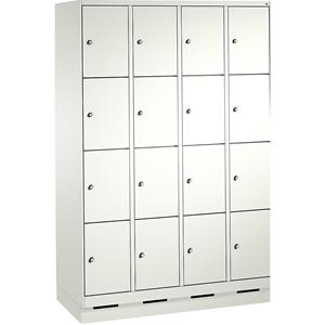 C+P EVOLO Fächerschrank, mit Sockel, 4 Abteile, je 4 Fächer, Abteilbreite 300 mm, verkehrsweiß / verkehrsweiß