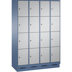 C+P EVOLO Fächerschrank, mit Sockel, 4 Abteile, je 4 Fächer, Abteilbreite 300 mm, fernblau / weißaluminium