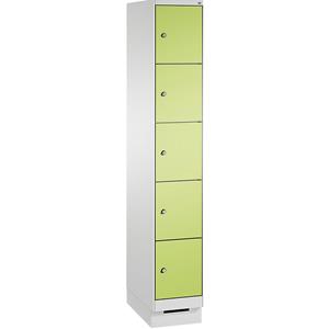 C+P EVOLO Fächerschrank, mit Sockel, 1 Abteil, 5 Fächer, Abteilbreite 300 mm, lichtgrau / viridingrün