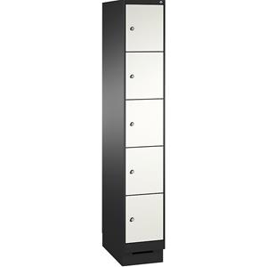 C+P EVOLO Fächerschrank, mit Sockel, 1 Abteil, 5 Fächer, Abteilbreite 300 mm, schwarzgrau / verkehrsweiß