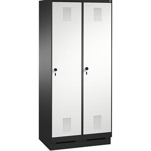 C+P EVOLO Garderobenschrank, mit Sockel, 2 Abteile, Abteilbreite 400 mm, schwarzgrau / lichtgrau