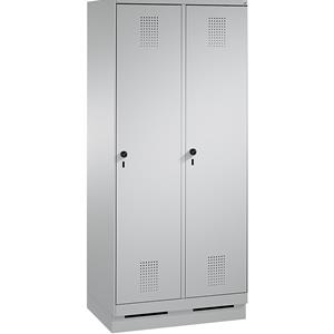 C+P EVOLO Garderobenschrank, mit Sockel, 2 Abteile, Abteilbreite 400 mm, weißaluminium / weißaluminium