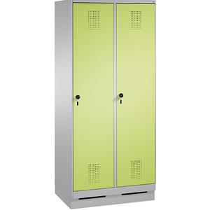 C+P EVOLO Garderobenschrank, mit Sockel, 2 Abteile, Abteilbreite 400 mm, weißaluminium / viridingrün