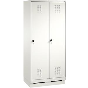 C+P EVOLO Garderobenschrank, mit Sockel, 2 Abteile, Abteilbreite 400 mm, verkehrsweiß / verkehrsweiß