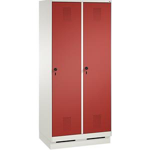 C+P EVOLO Garderobenschrank, mit Sockel, 2 Abteile, Abteilbreite 400 mm, verkehrsweiß / feuerrot
