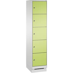 C+P EVOLO Fächerschrank, mit Sockel, 1 Abteil, 5 Fächer, Abteilbreite 400 mm, lichtgrau / viridingrün