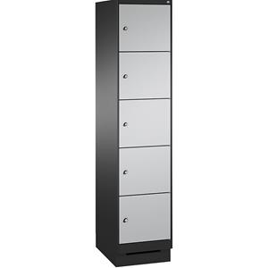 C+P EVOLO Fächerschrank, mit Sockel, 1 Abteil, 5 Fächer, Abteilbreite 400 mm, schwarzgrau / weißaluminium