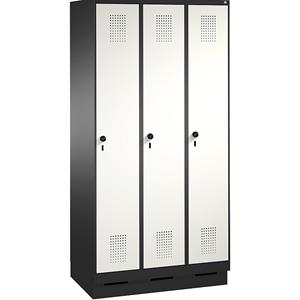 C+P EVOLO Garderobenschrank, mit Sockel, 3 Abteile, Abteilbreite 300 mm, schwarzgrau / verkehrsweiß