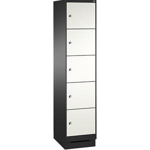 C+P EVOLO Fächerschrank, mit Sockel, 1 Abteil, 5 Fächer, Abteilbreite 400 mm, schwarzgrau / verkehrsweiß