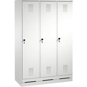 C+P EVOLO Garderobenschrank, mit Sockel, 3 Abteile, Abteilbreite 400 mm, lichtgrau