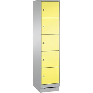 C+P EVOLO Fächerschrank, mit Sockel, 1 Abteil, 5 Fächer, Abteilbreite 400 mm, weißaluminium / schwefelgelb