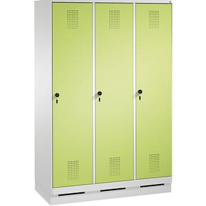 C+P EVOLO Garderobenschrank, mit Sockel, 3 Abteile, Abteilbreite 400 mm, lichtgrau / viridingrün