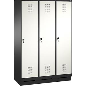 C+P EVOLO Garderobenschrank, mit Sockel, 3 Abteile, Abteilbreite 400 mm, schwarzgrau / verkehrsweiß