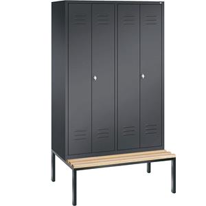 C+P CLASSIC Garderobenschrank mit untergebauter Sitzbank, zueinander schlagende Türen, 4 Abteile, Abteilbreite 300 mm, schwarzgrau