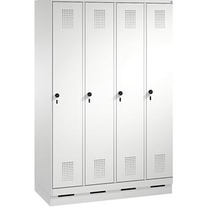 C+P EVOLO Garderobenschrank, mit Sockel, 4 Abteile, Abteilbreite 300 mm, lichtgrau