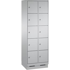 C+P EVOLO Fächerschrank, mit Sockel, 2 Abteile, je 5 Fächer, Abteilbreite 300 mm, weißaluminium / weißaluminium