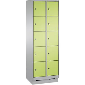 C+P EVOLO Fächerschrank, mit Sockel, 2 Abteile, je 5 Fächer, Abteilbreite 300 mm, weißaluminium / viridingrün