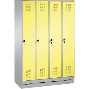 C+P EVOLO Garderobenschrank, mit Sockel, 4 Abteile, Abteilbreite 300 mm, weißaluminium / schwefelgelb