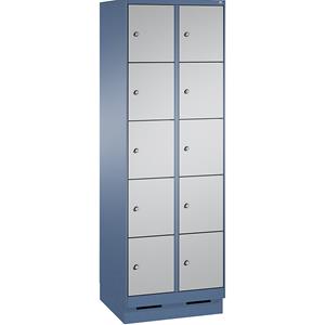 C+P EVOLO Fächerschrank, mit Sockel, 2 Abteile, je 5 Fächer, Abteilbreite 300 mm, fernblau / weißaluminium
