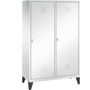 C+P CLASSIC Garderobenschrank mit Füßen, Tür über 2 Abteile, 4 Abteile, Abteilbreite 300 mm, verkehrsweiß