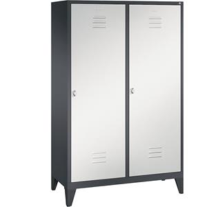 C+P CLASSIC Garderobenschrank mit Füßen, Tür über 2 Abteile, 4 Abteile, Abteilbreite 300 mm, schwarzgrau / lichtgrau