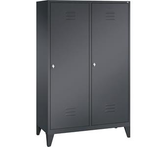 C+P CLASSIC Garderobenschrank mit Füßen, Tür über 2 Abteile, 4 Abteile, Abteilbreite 300 mm, schwarzgrau