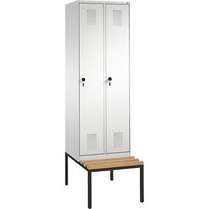 C+P EVOLO Garderobenschrank, mit Sitzbank, 2 Abteile, Abteilbreite 300 mm, lichtgrau