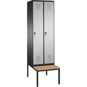 C+P EVOLO Garderobenschrank, mit Sitzbank, 2 Abteile, Abteilbreite 300 mm, schwarzgrau / weißaluminium
